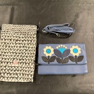 Brighton Blueprint Flower Leather Detachable Strap Wallet Crossbody